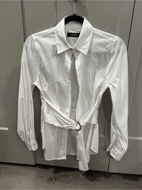 Lauren Ralph Lauren White Tie-Waist Button-Down Shirt